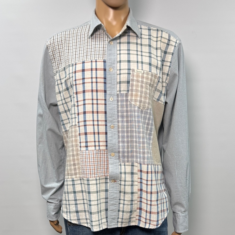 Faconnable Patchwork Cotton Long Sleeve Button-Up… - image 1